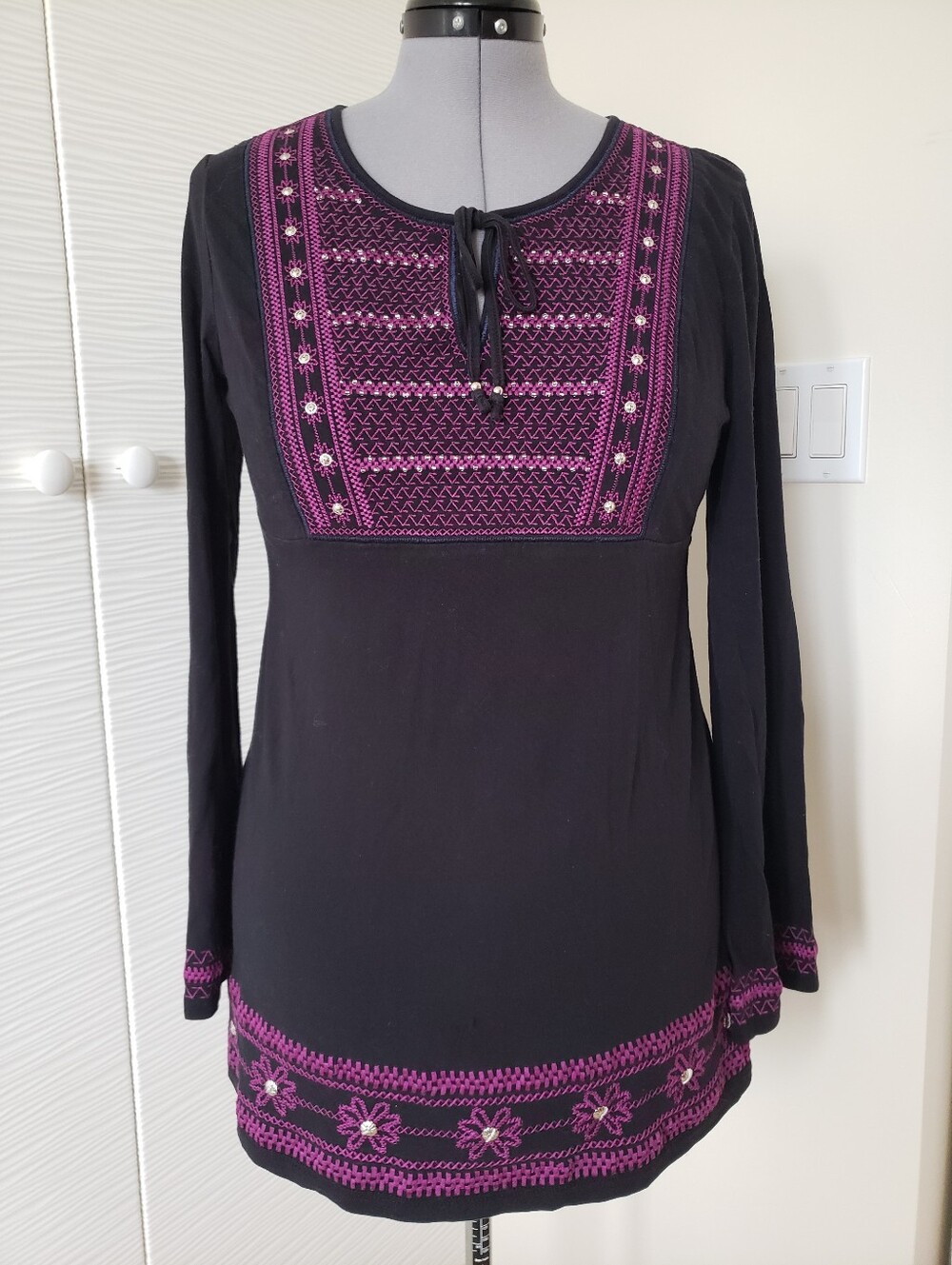 INC International Concepts Embroidered Long-Sleeve Top - Purple Sz.L